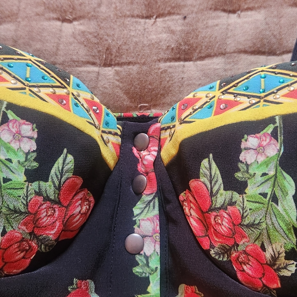 Camilla Black Floral Parrot Bustier Top - Picture 9 of 12